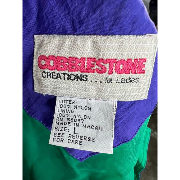 cobblestone jacket windbreaker green purple 1980s snap front double collar - Picture 14 of 15